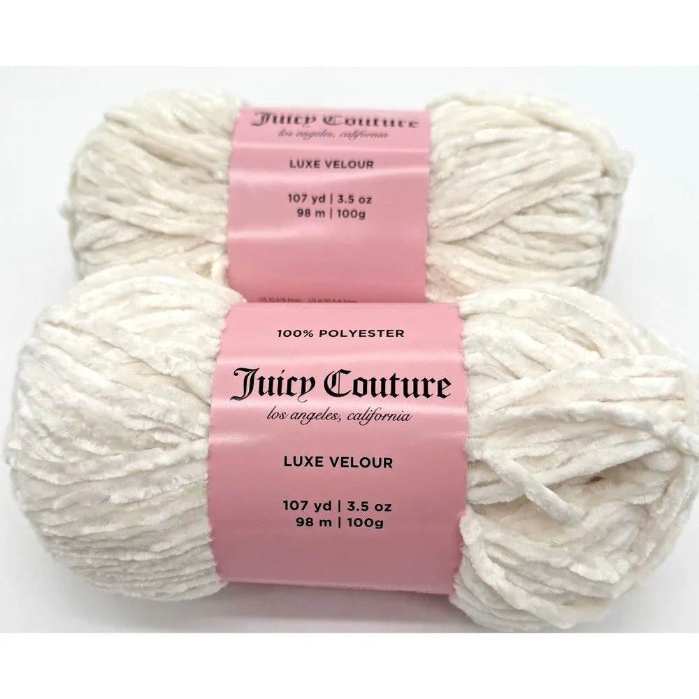 JUICY COUTURE 2-Skein-Lot Luxe Velour Yarn Angel Off-White Discontinued Joann 5B